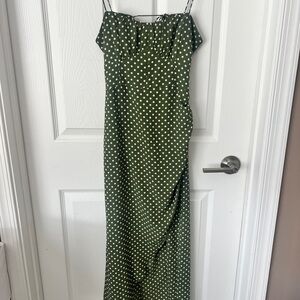 Zara Olive Green Dress with White Polka Dots